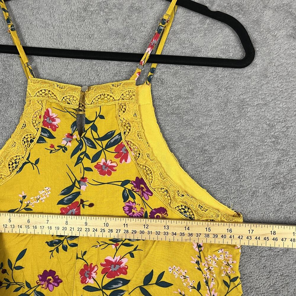Francesca’s Yellow Floral Lace Tank Women Size S Boho Festival Top Blue Rain - Picture 8 of 11